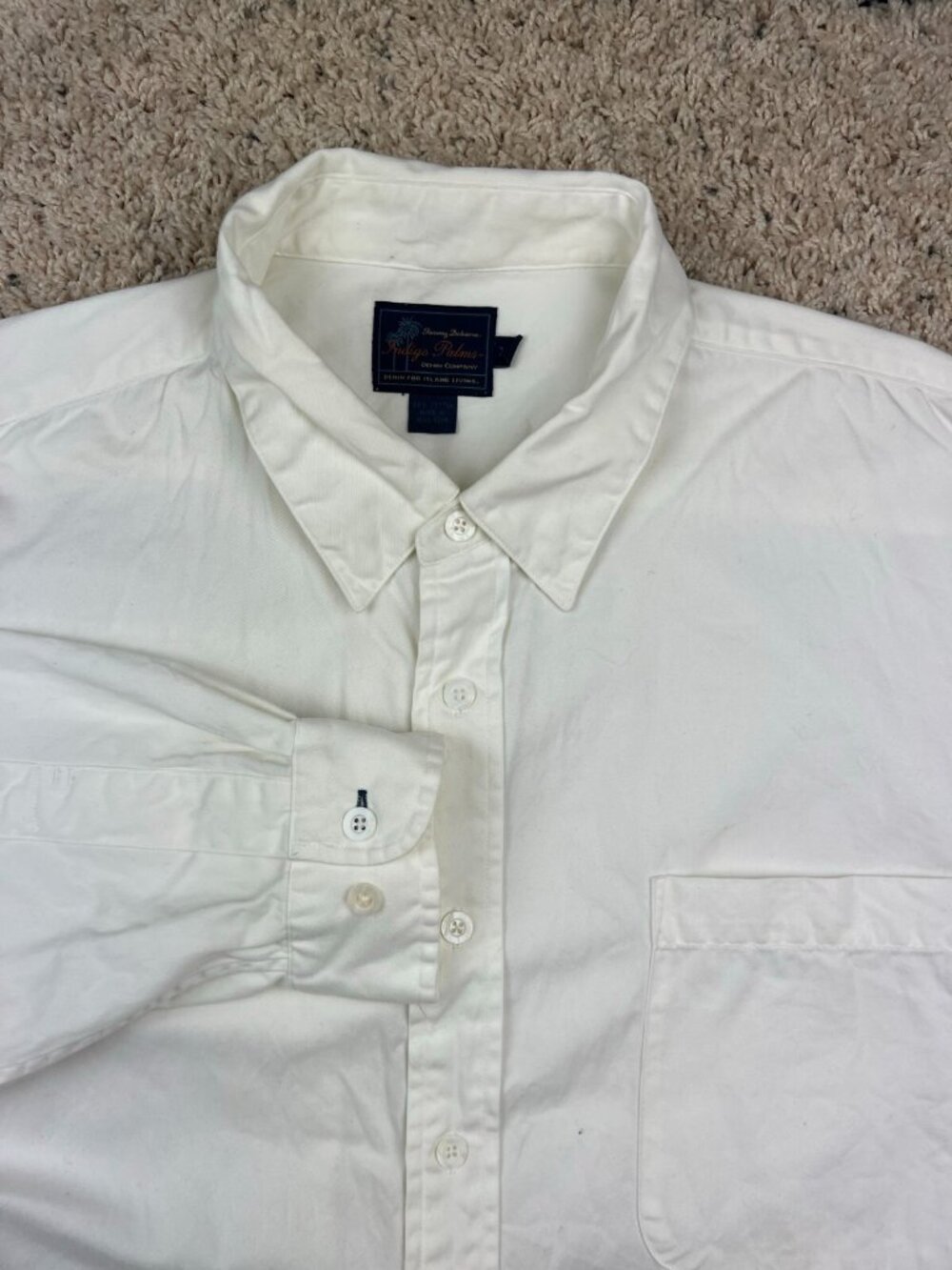 Indigo Palms Men XL Long Sleeve All Cotton White Button Up Dress Shirt Business